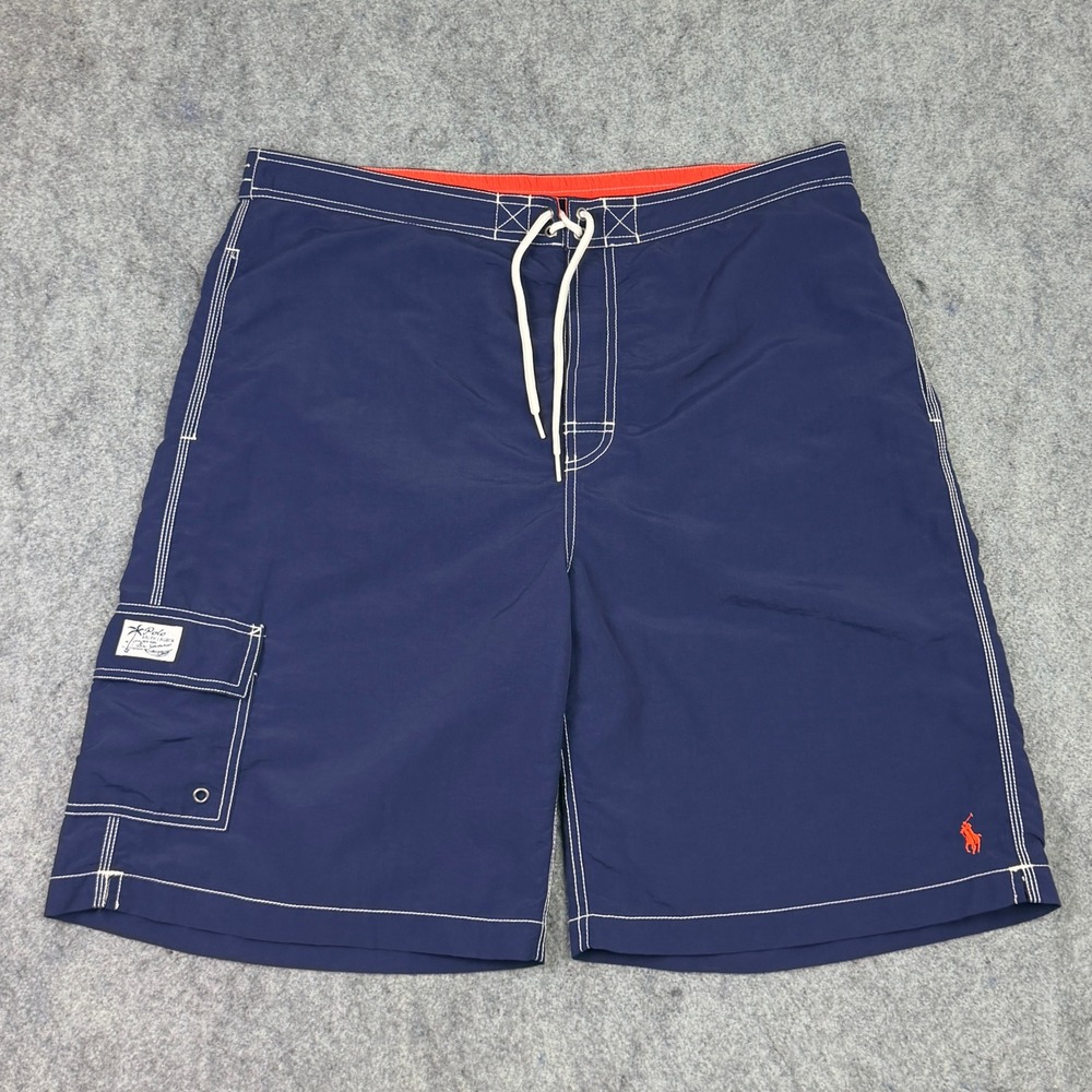 Polo Ralph Lauren Mens XL Navy Blue Cargo Swim Trunks Board Shorts Red Pony